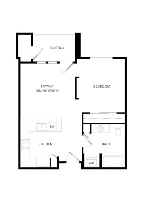 Floor plan for studio, 1 bath, 587 sqft